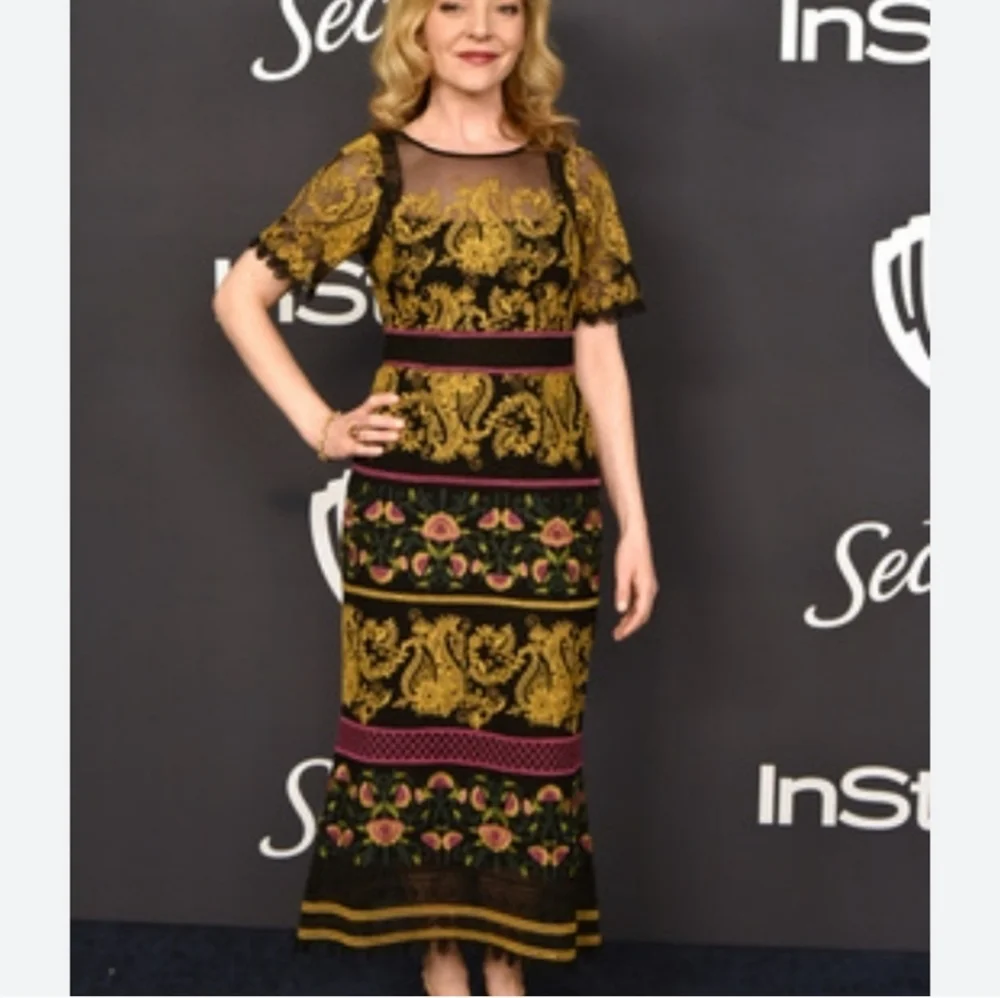 Anthropologie Jacquin Floral Embroidered Lace Scallop Dress